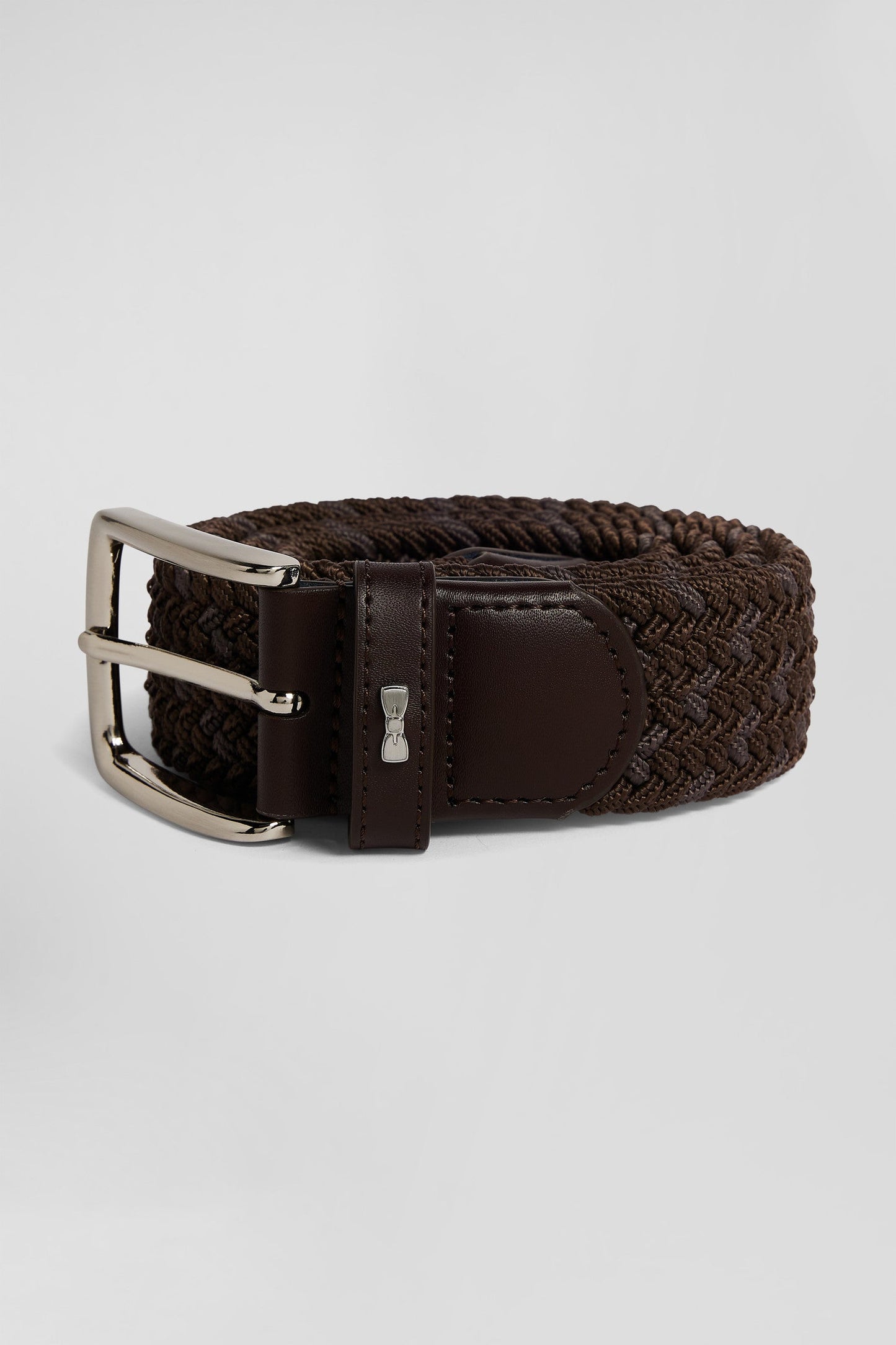 Ceinture tressée marron à boucle en métal argenté - Image 1