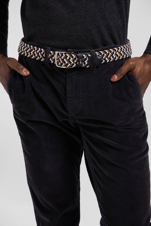 Brown rubber stretch braided belt with silver metal buckle - Image 2