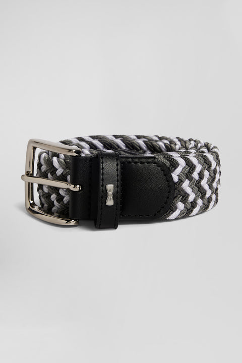 Grey rubber stretch braided belt with silver metal buckle - Image 1