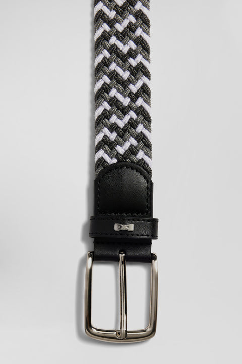 Grey rubber stretch braided belt with silver metal buckle - Image 3