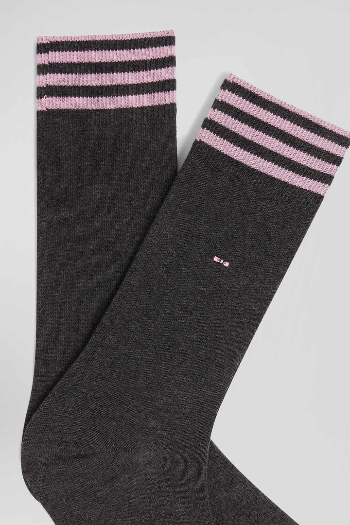 Paire de chaussettes grises à détails cerclés en coton stretch alt view