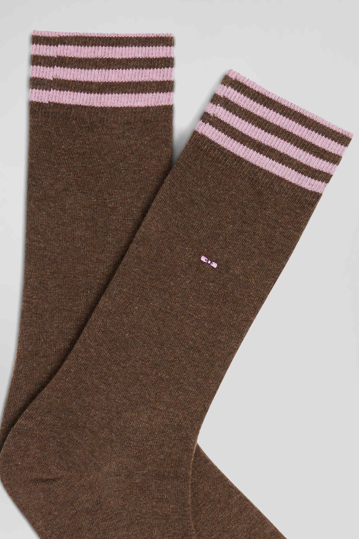 Paire de chaussettes marron à détails cerclés en coton stretch - Image 2