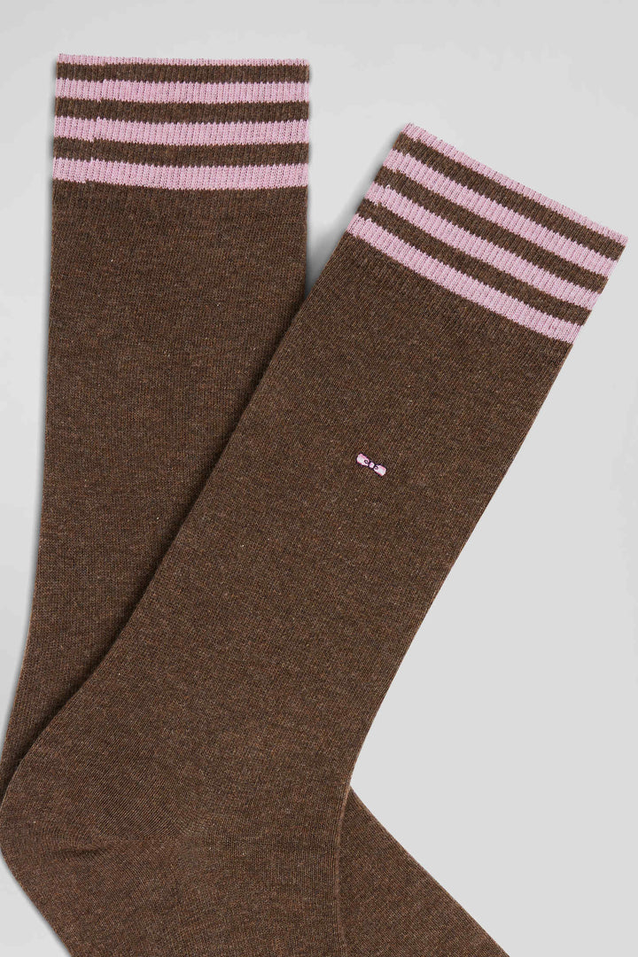 Paire de chaussettes marron à détails cerclés en coton stretch alt view