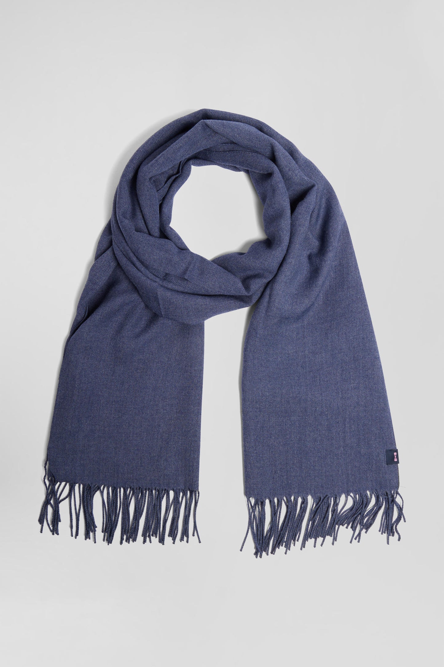Blue fringed plain scarf
