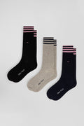 Lot de 3 paires de chaussettes noires à détails cerclés en coton stretch