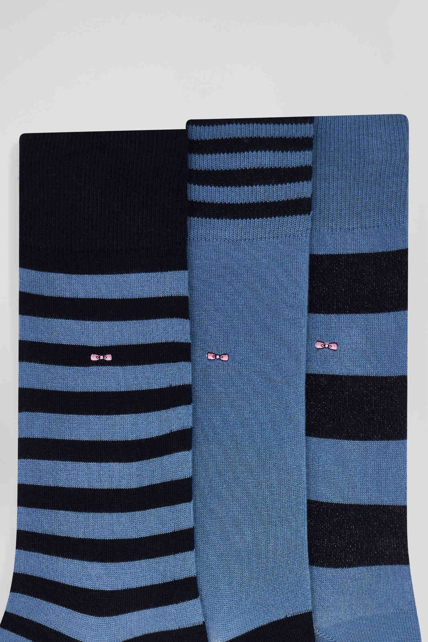 Lot de 3 paires de chaussettes cerclées bleues en coton stretch - Image 2