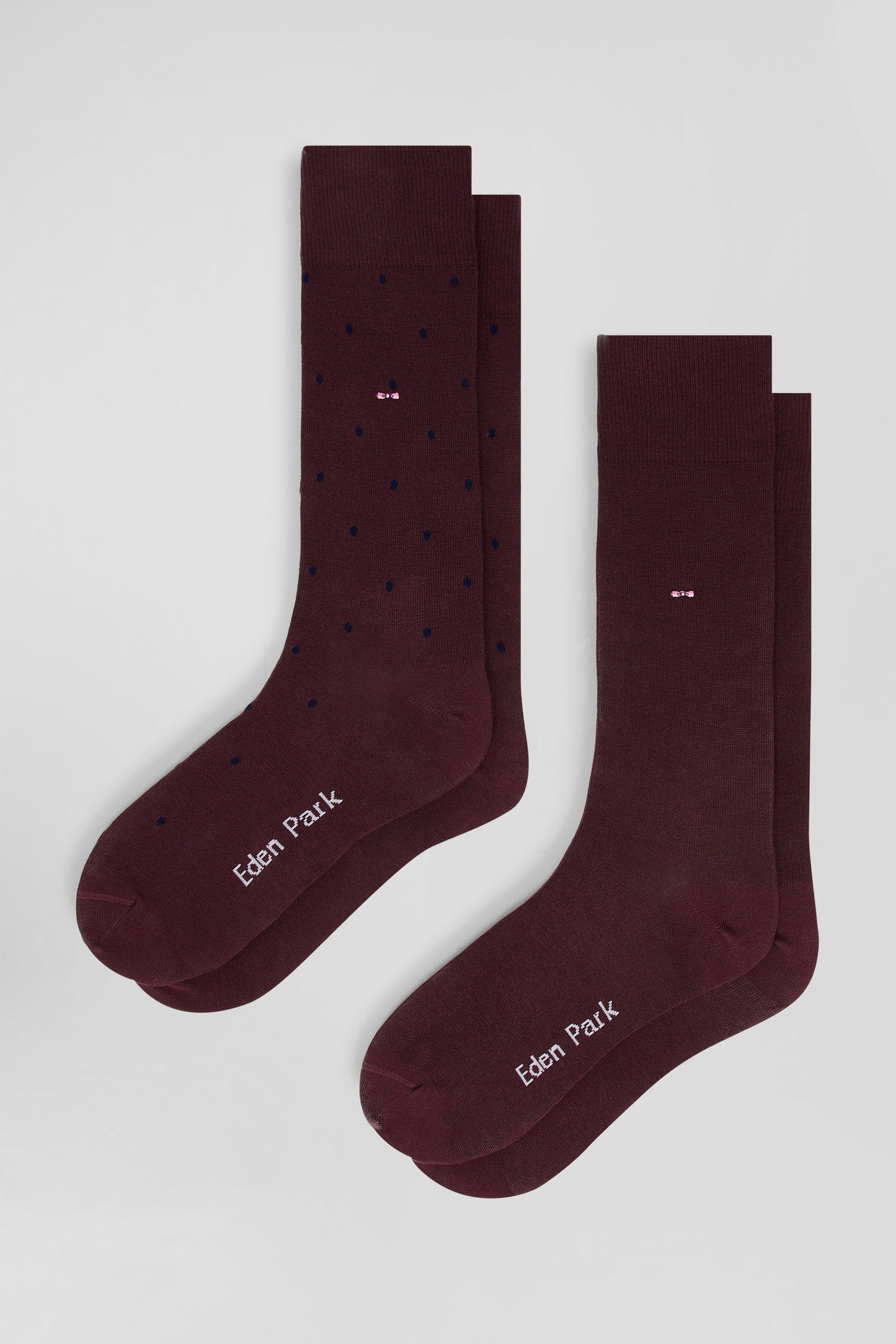 Lot de 2 paires de chaussettes unies bordeaux en coton stretch - Image 1