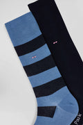 Set of 2 pairs of stretch cotton socks with sky blue and navy stripes