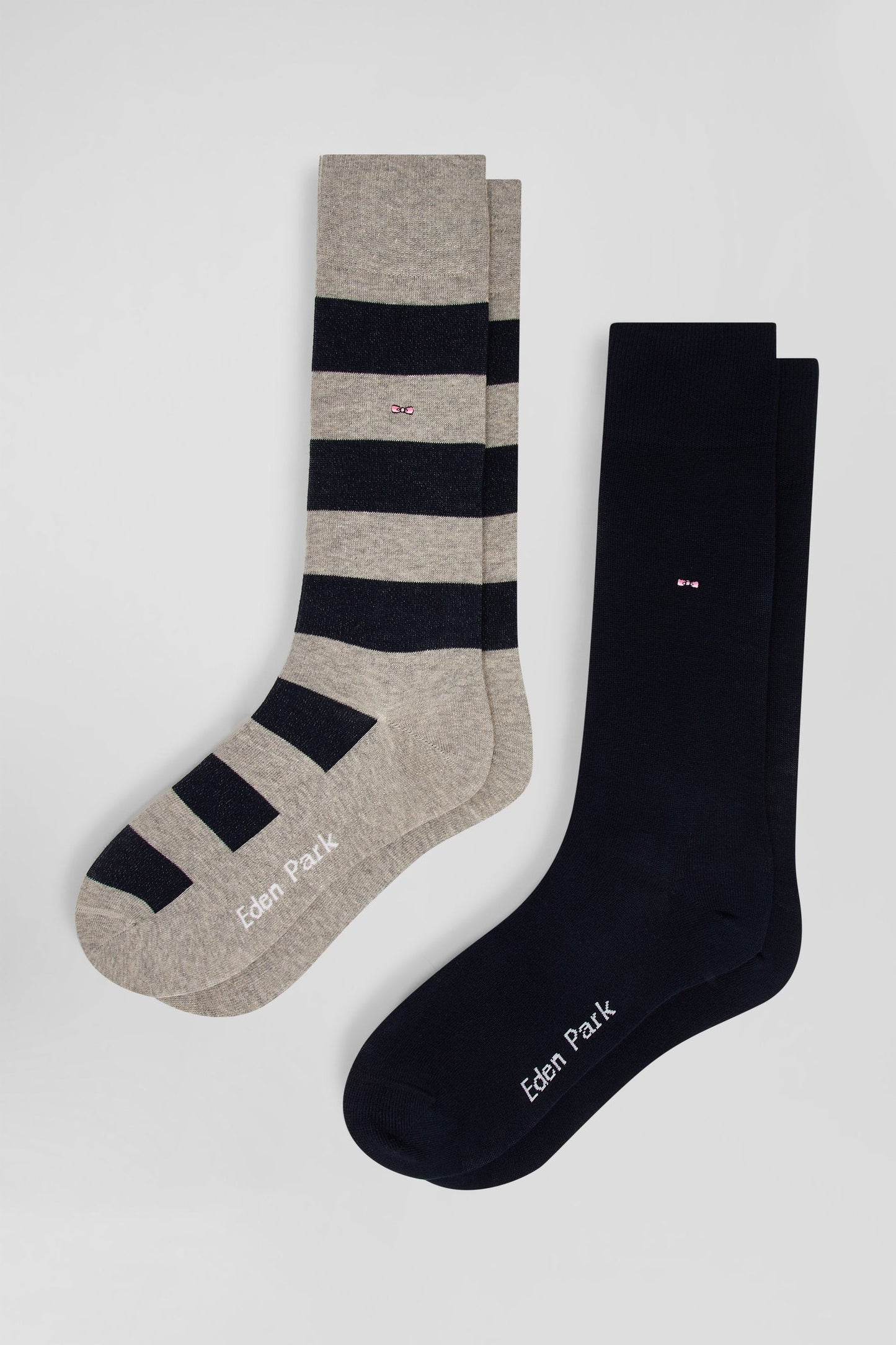 Lot de 2 paires de chaussettes cerclées gris et marine en coton stretch - Image 1