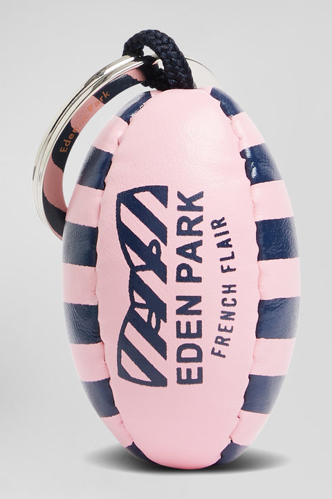 Pink striped rugby ball key ring with French Flair screen-print - Image 1