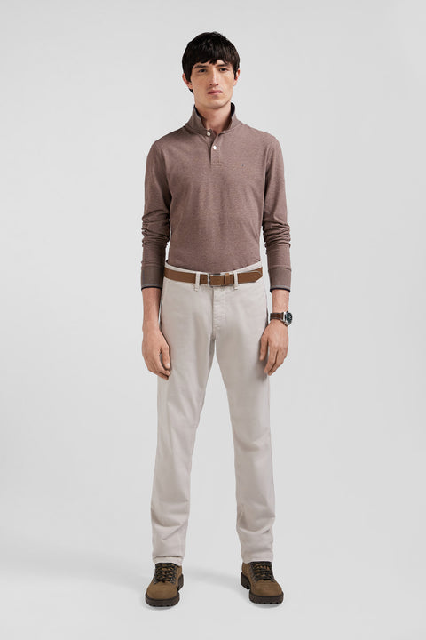 Regular camel chino trousers in stretch cotton gabardine - Image 1