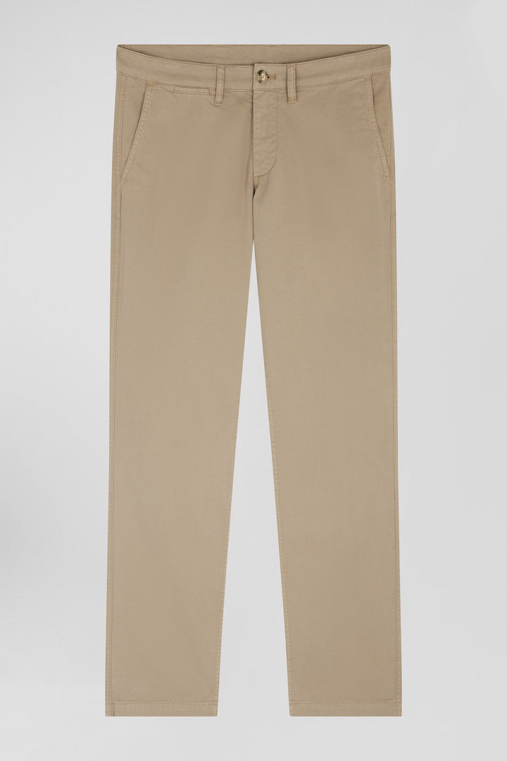 Pantalon chino beige en gabardine de coton stretch coupe Regular alt view