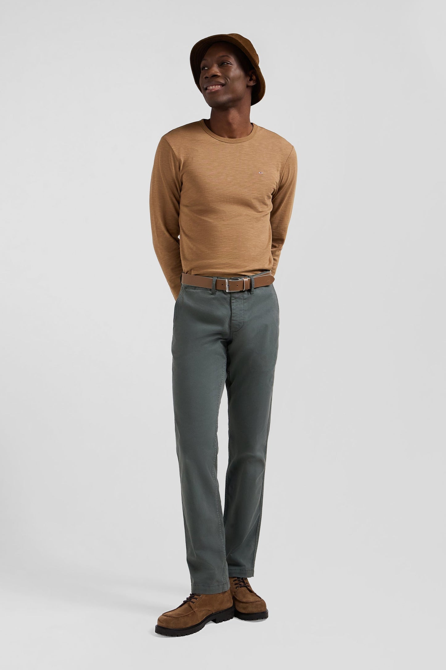 Pantalon chino gris en gabardine de coton stretch coupe Regular - Image 3