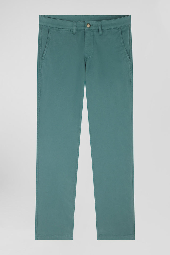 Pantalon chino vert en gabardine de coton stretch coupe Regular alt view