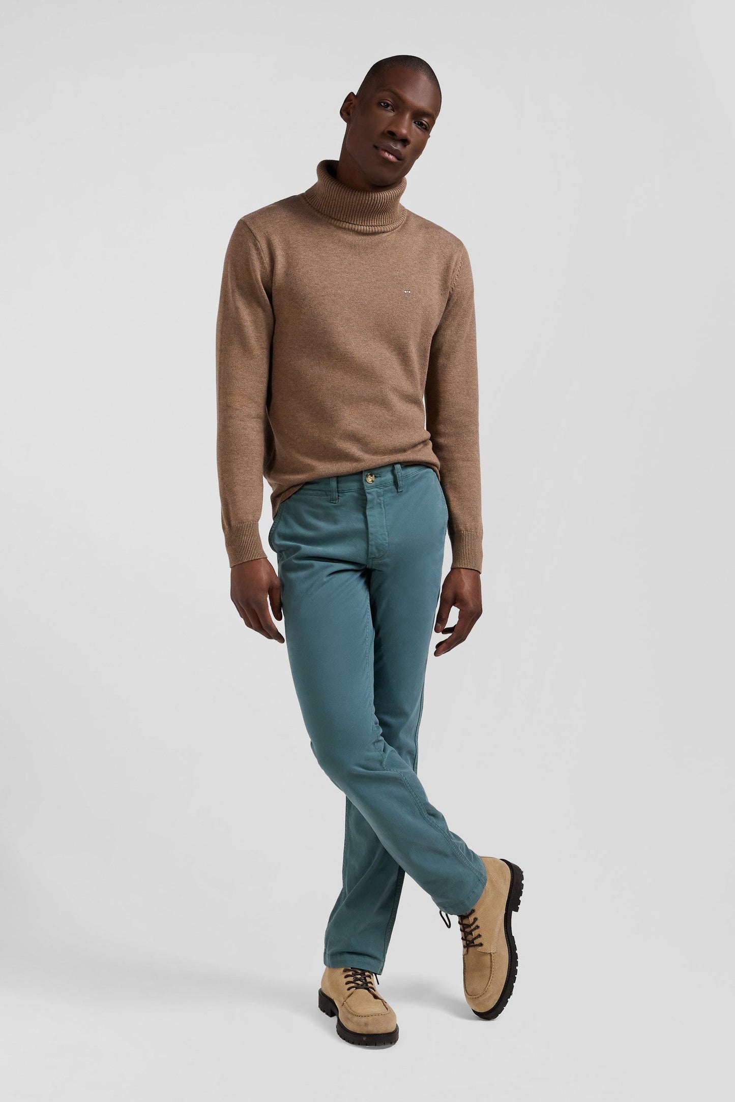 Pantalon chino vert en gabardine de coton stretch coupe Regular - Image 3