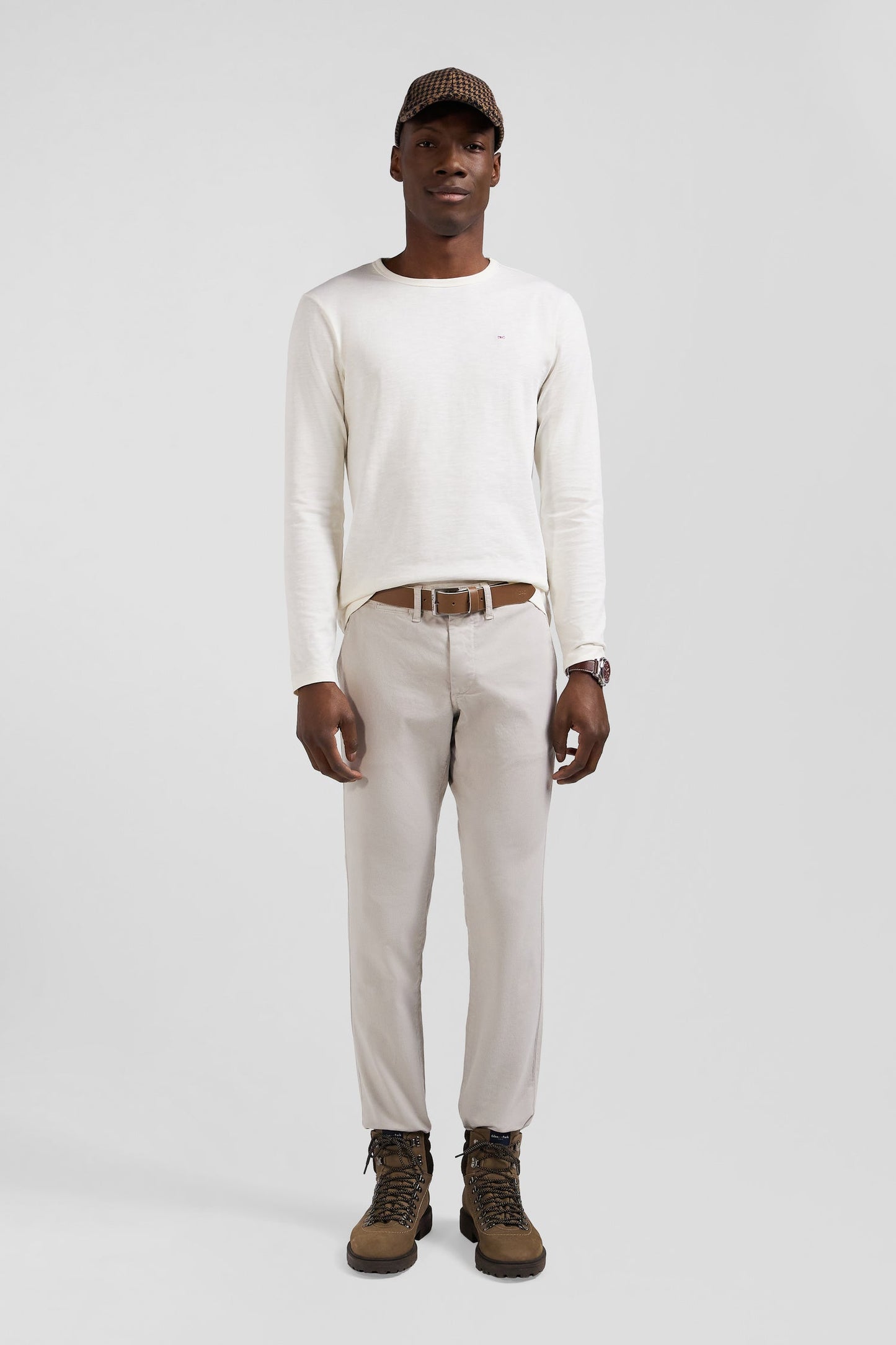 Pantalon chino uni en coton stretch beige coupe Slim - Image 1