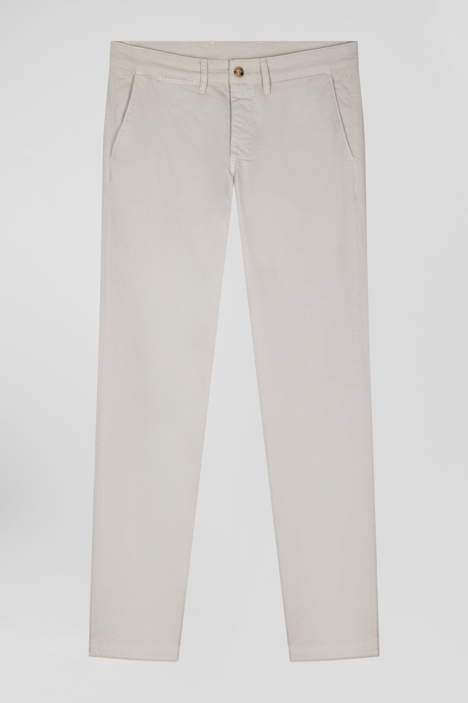 Pantalon chino uni en coton stretch beige coupe Slim