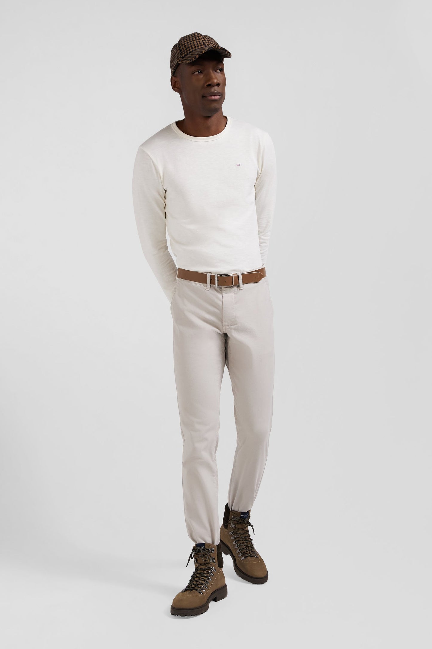 Pantalon chino uni en coton stretch beige coupe Slim - Image 3