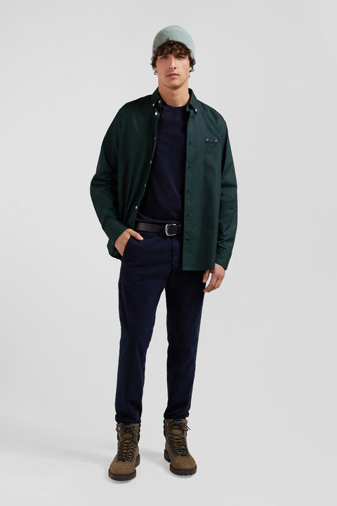 Slim plain navy blue chino trousers in stretch cotton - Image 1