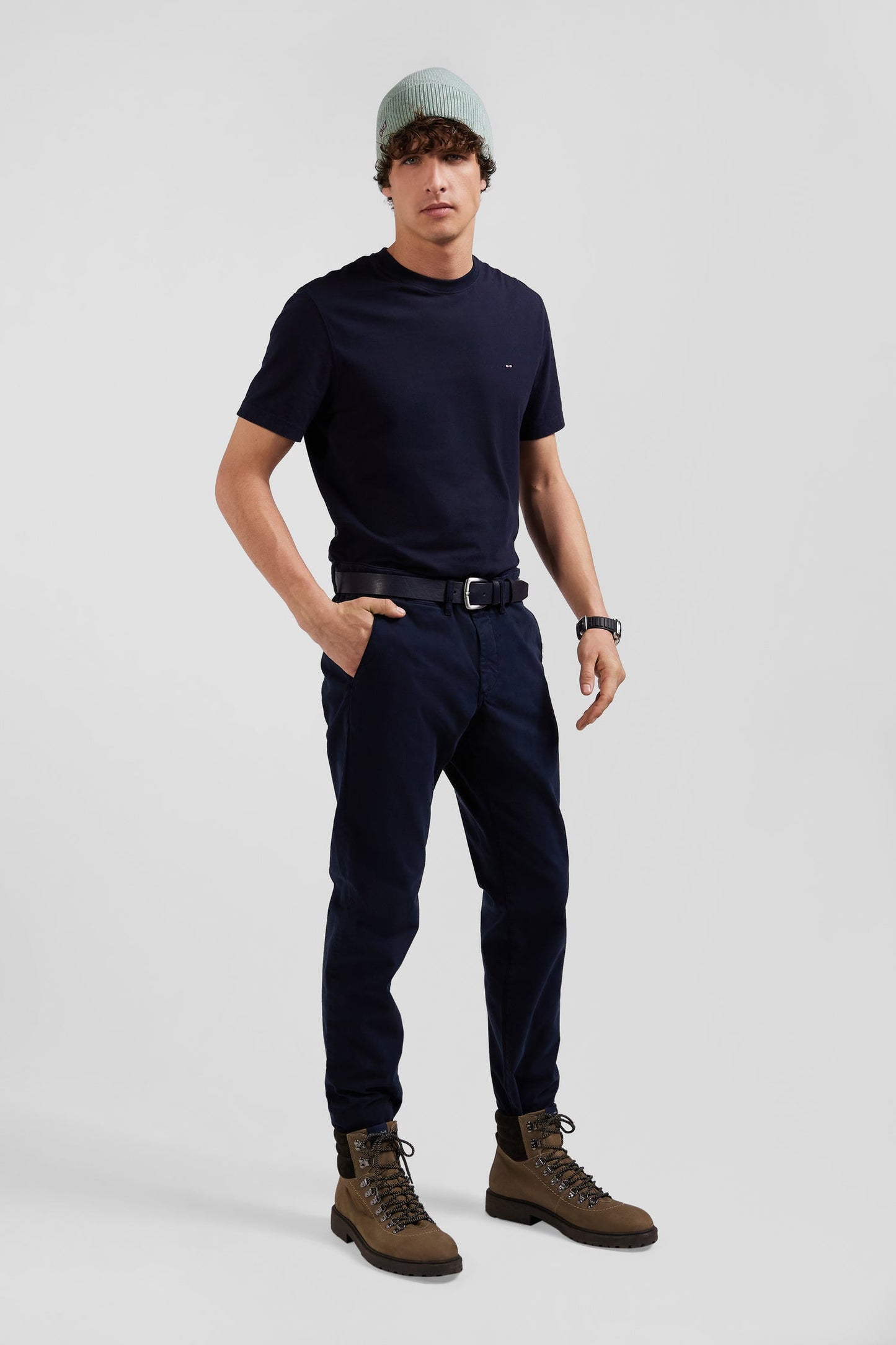 Pantalon chino uni en coton stretch bleu marine coupe Slim - Image 3