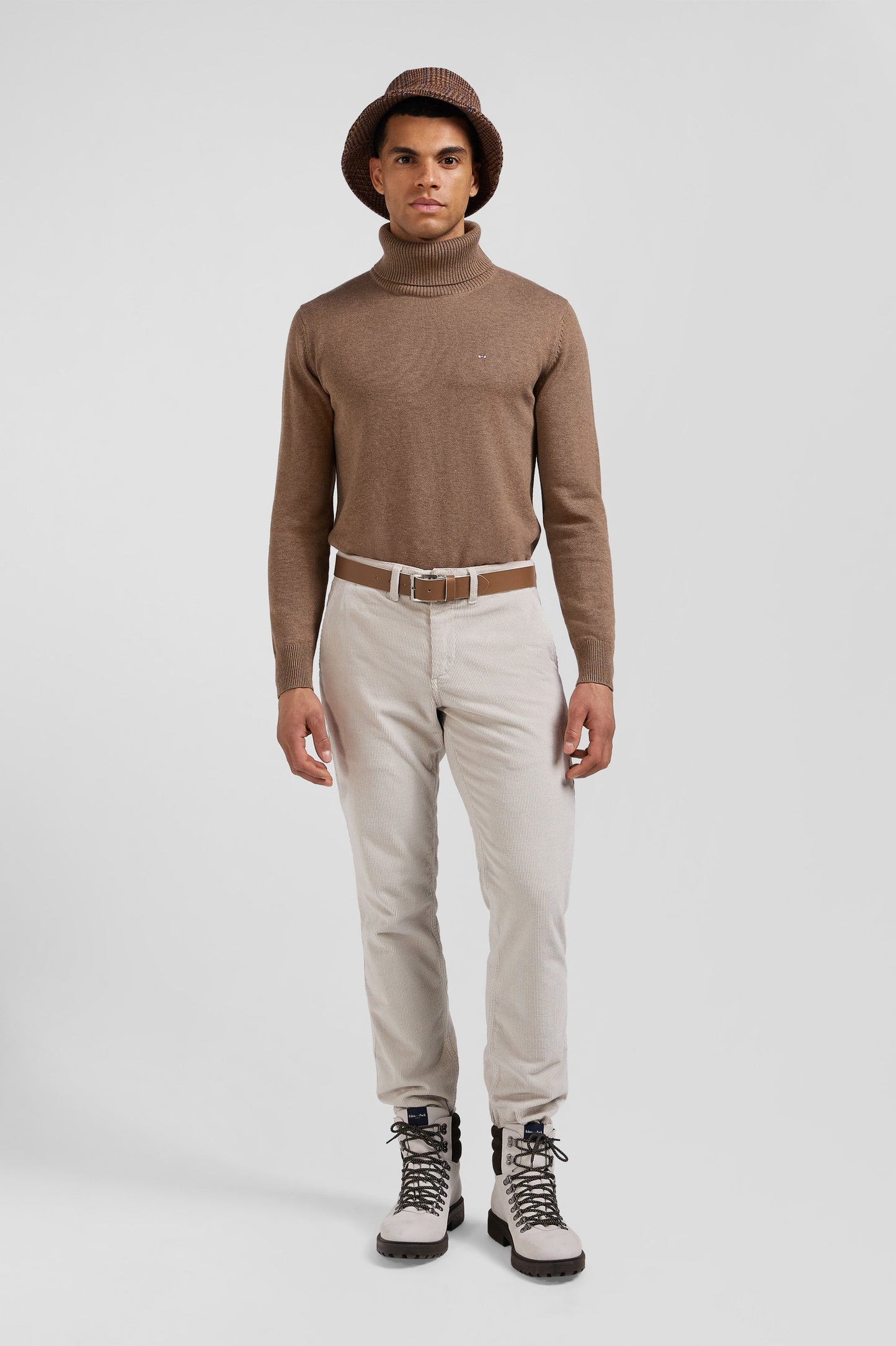 Pantalon chino en coton velours stretch écru coupe Regular - Image 1