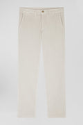 Regular ecru stretch cotton velvet chino trousers