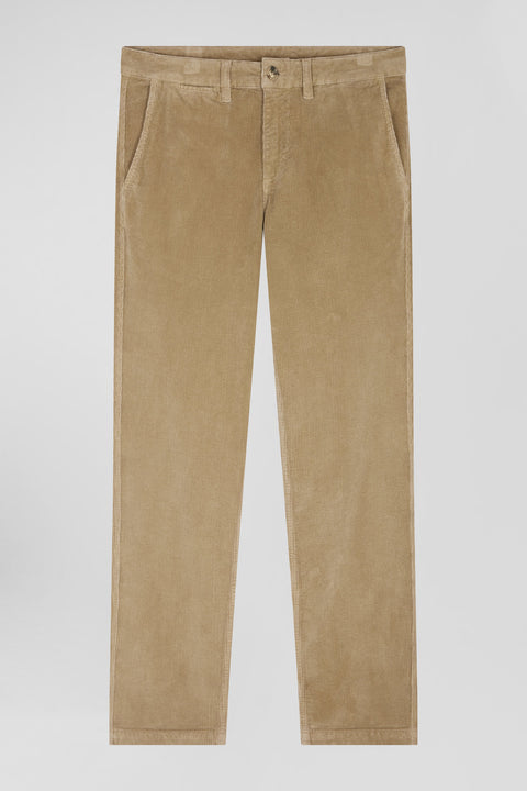 Regular hemp-coloured stretch cotton velvet chino trousers - Image 2