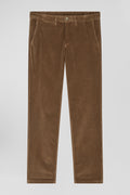 Regular camel stretch cotton velvet chino trousers