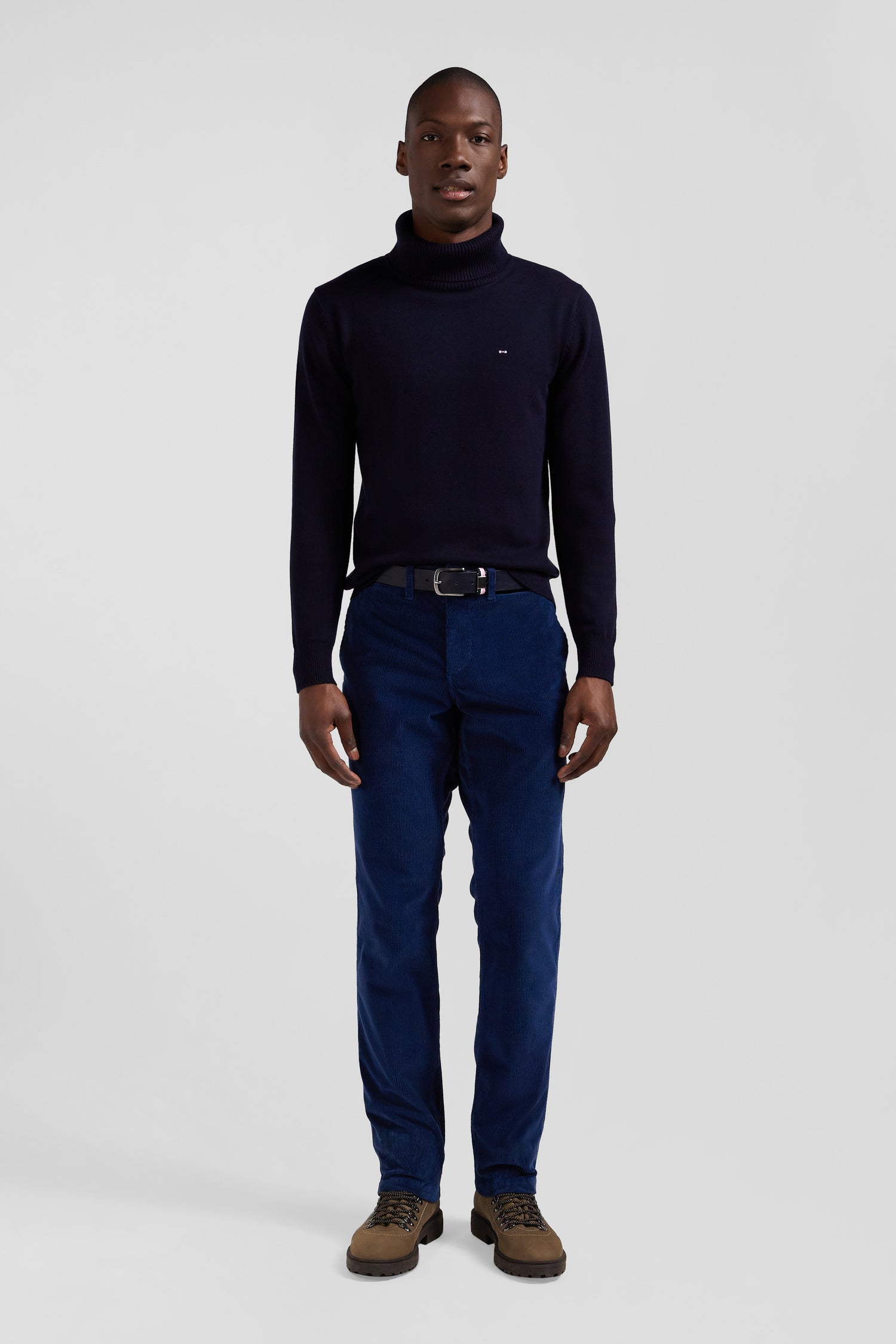 Pantalon chino en coton velours stretch bleu coupe Regular