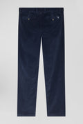 Regular navy blue stretch cotton velvet chino trousers