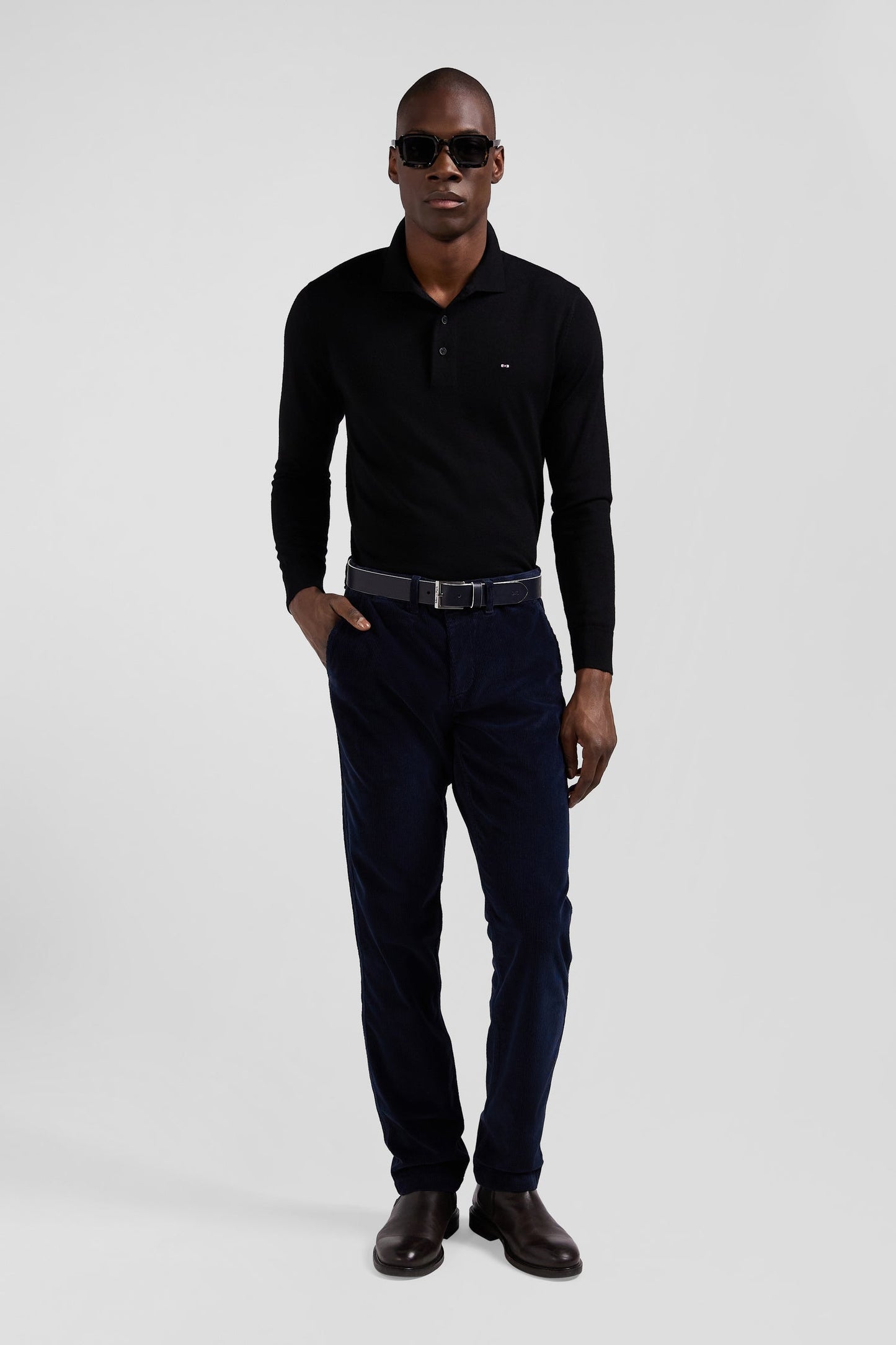 Pantalon chino en coton velours stretch marine coupe Regular - Image 5