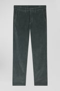 Regular grey stretch cotton velvet chino trousers