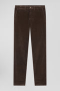 Regular brown stretch cotton velvet chino trousers