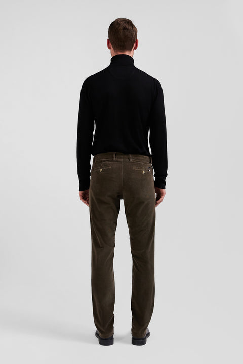 Regular brown stretch cotton velvet chino trousers - Image 3