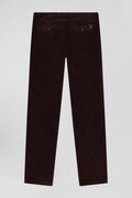 Regular burgundy stretch cotton velvet chino trousers