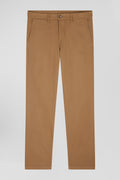 Pantalon chino en piqué de coton stretch et modal noisette coupe Regular