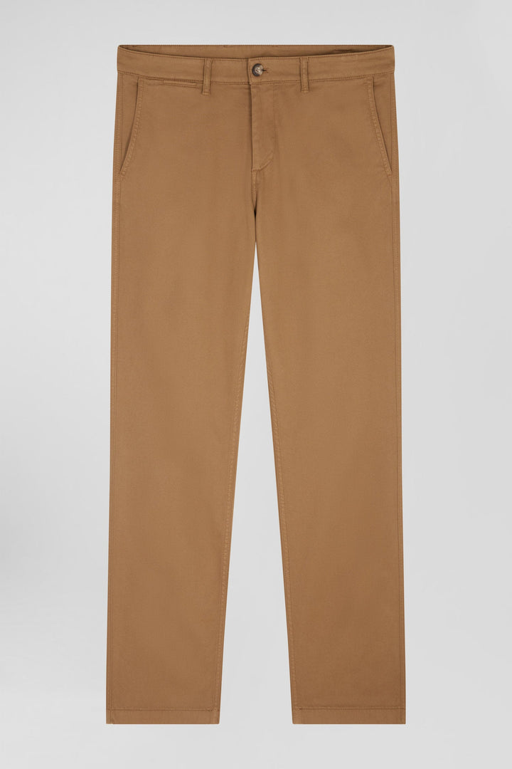 Pantalon chino en piqué de coton stretch et modal beige coupe Regular alt view