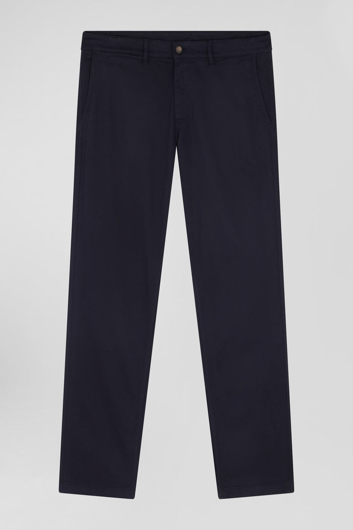 Pantalon chino en piqué de coton stretch et modal marine coupe Regular alt view