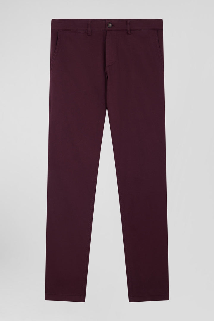 Pantalon chino en piqué de coton stretch et modal bordeaux coupe Regular alt view