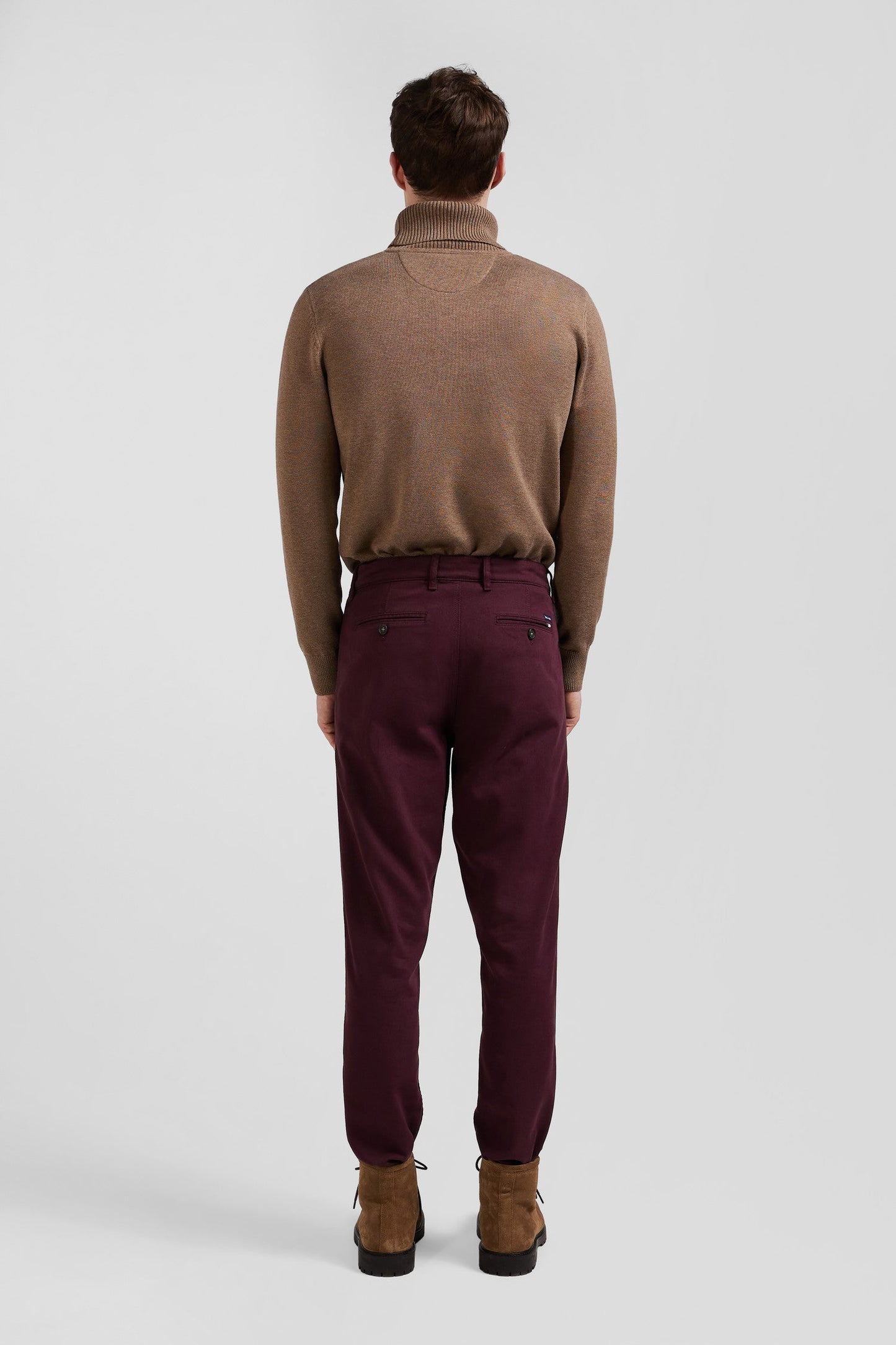 Pantalon chino en piqué de coton stretch et modal bordeaux coupe Regular - Image 6