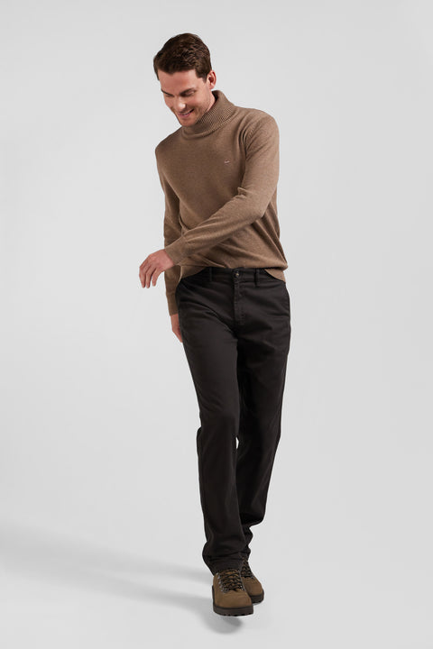 Regular brown stretch cotton piqué and modal chino trousers - Image 3
