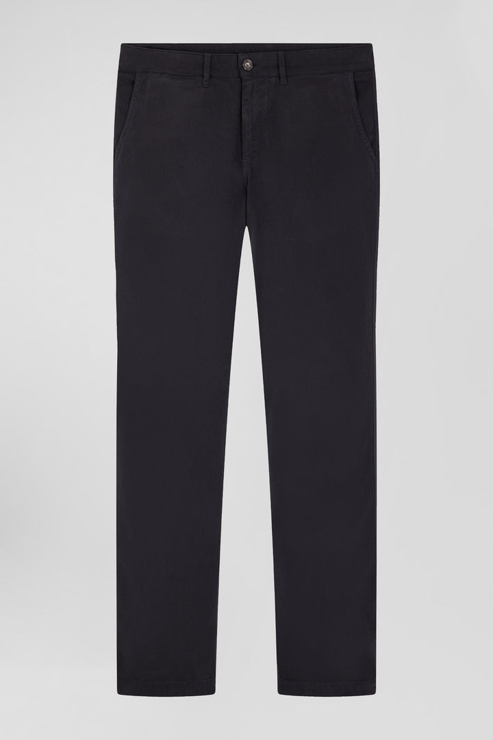 Pantalon chino en piqué de coton stretch et modal gris coupe Regular