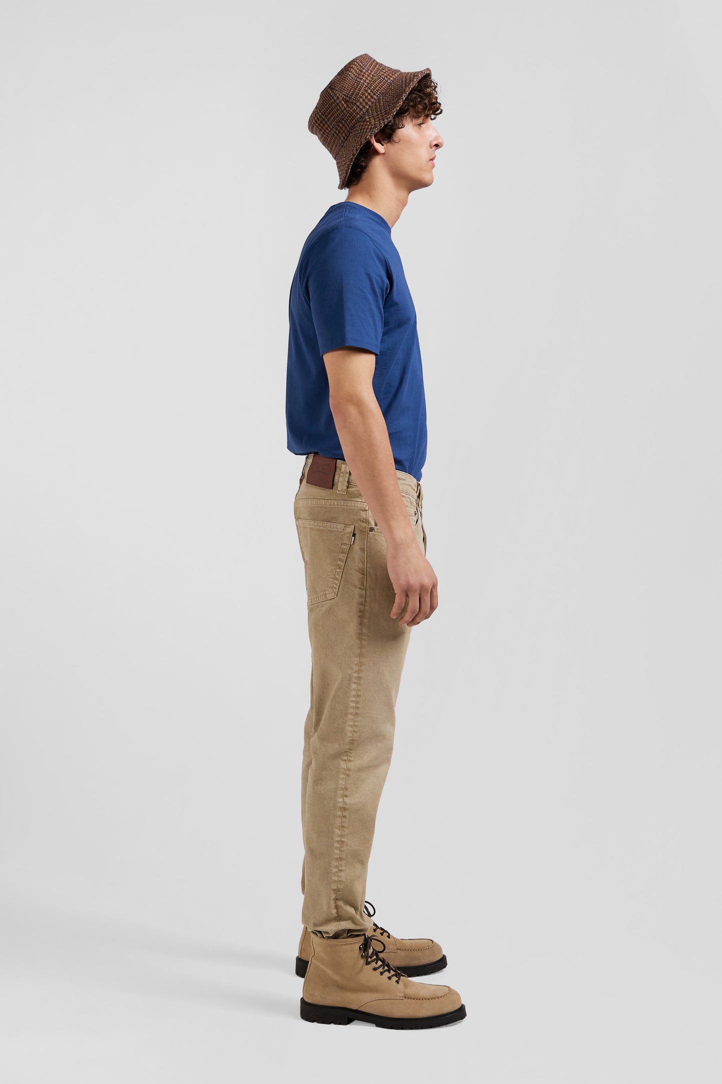 Regular hemp-coloured stretch cotton 5-pocket trousers