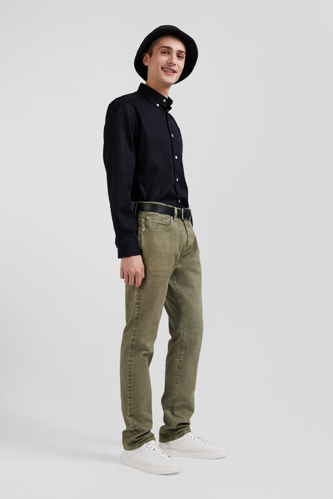 Regular beige stretch cotton 5-pocket trousers - Image 3
