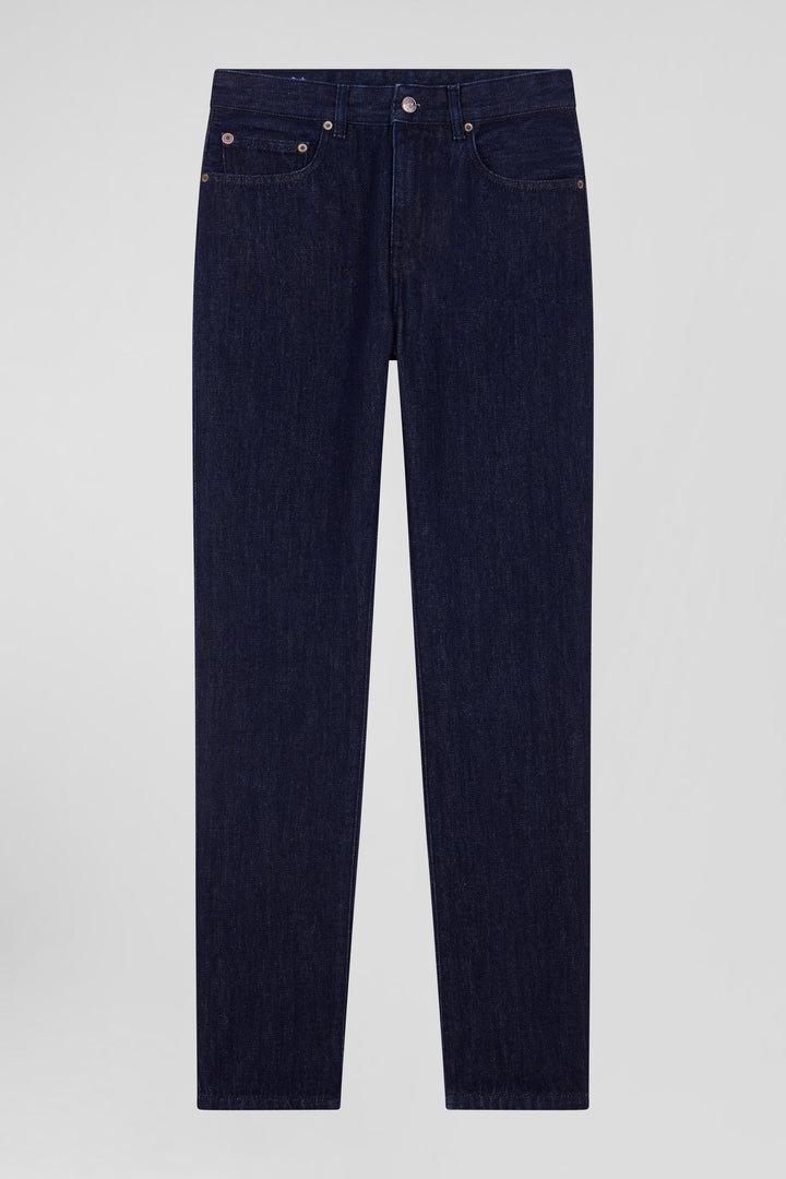 Regular navy blue cotton 5-pocket jeans