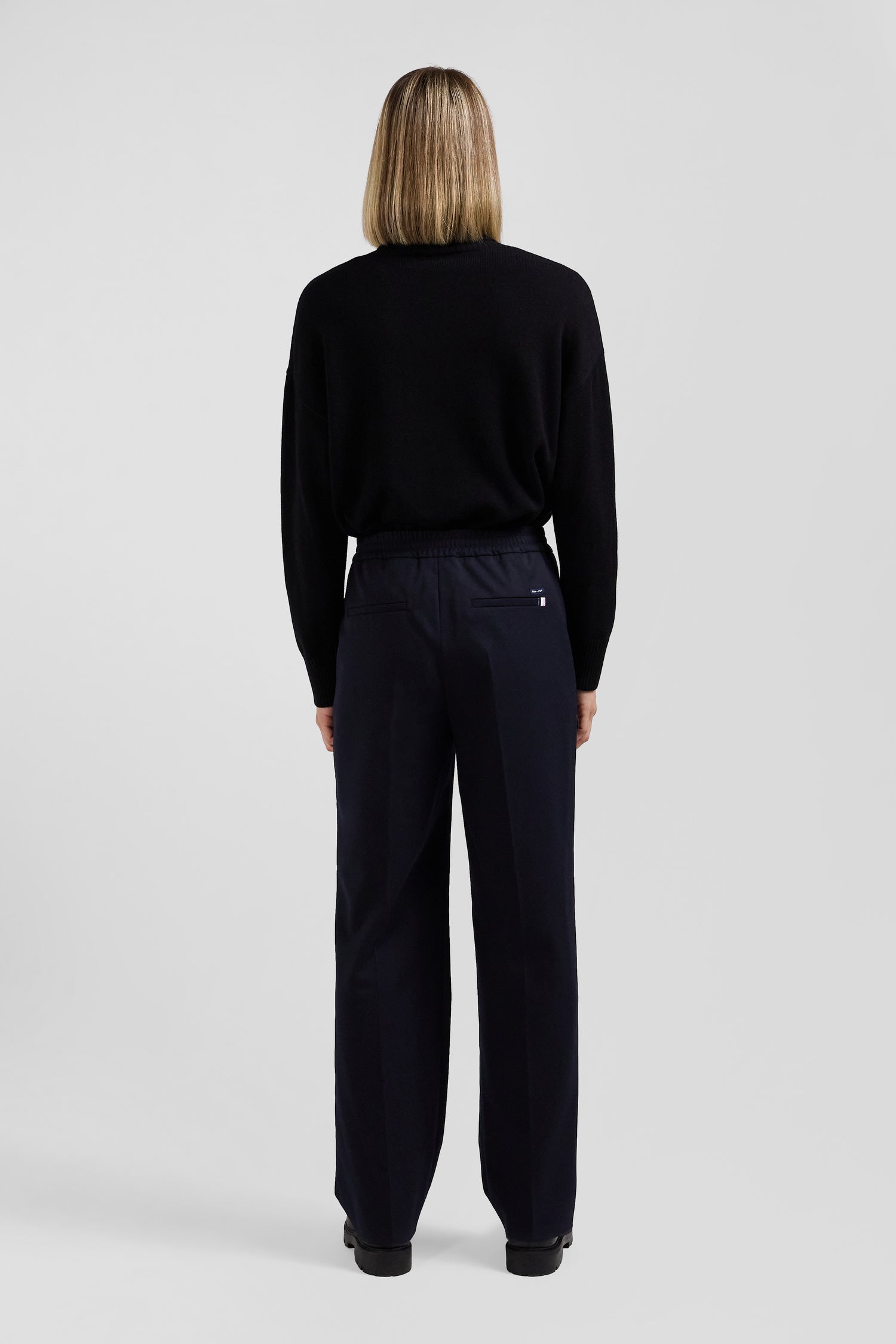 Modern navy blue virgin wool stretch trousers