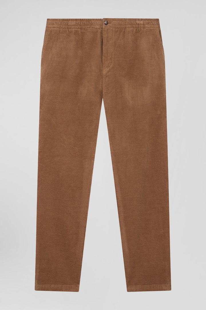 Pantalon à taille élastiquée en coton stretch camel coupe Modern alt view