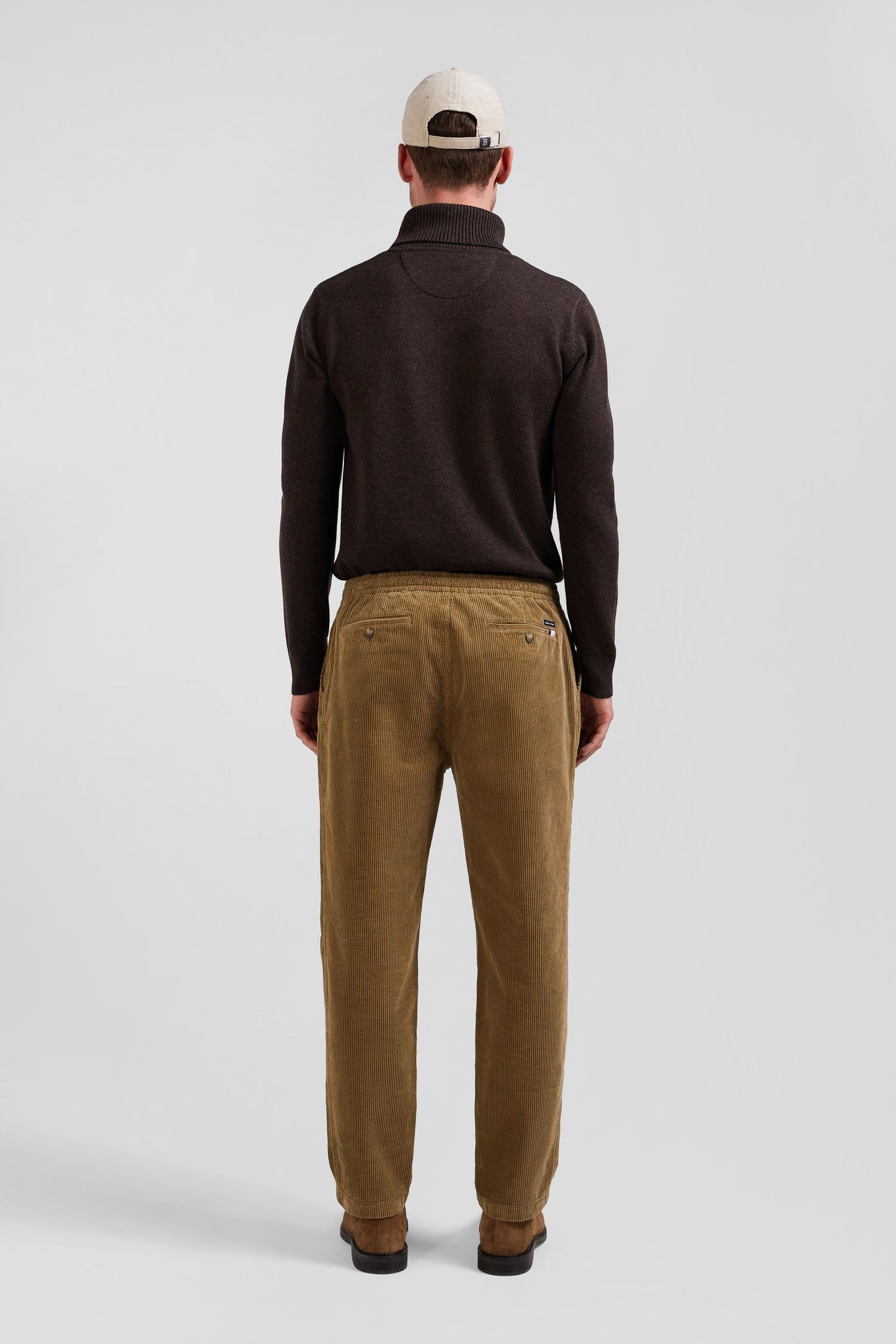 Pantalon à taille élastiquée en coton stretch camel coupe Modern - Image 3