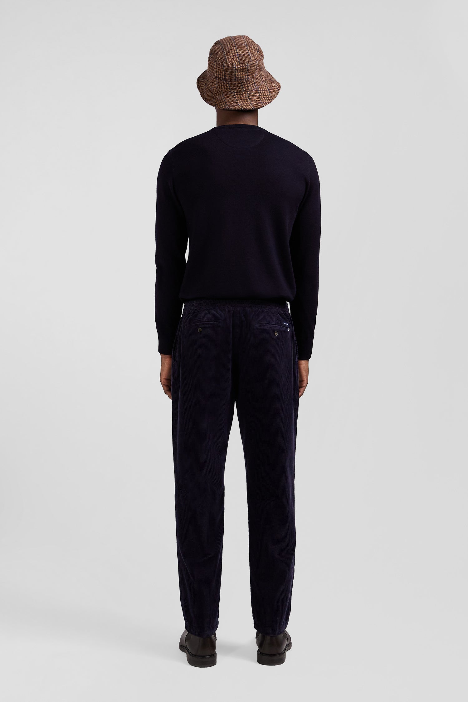 Pantalon à taille élastiquée en coton stretch bleu marine coupe Modern