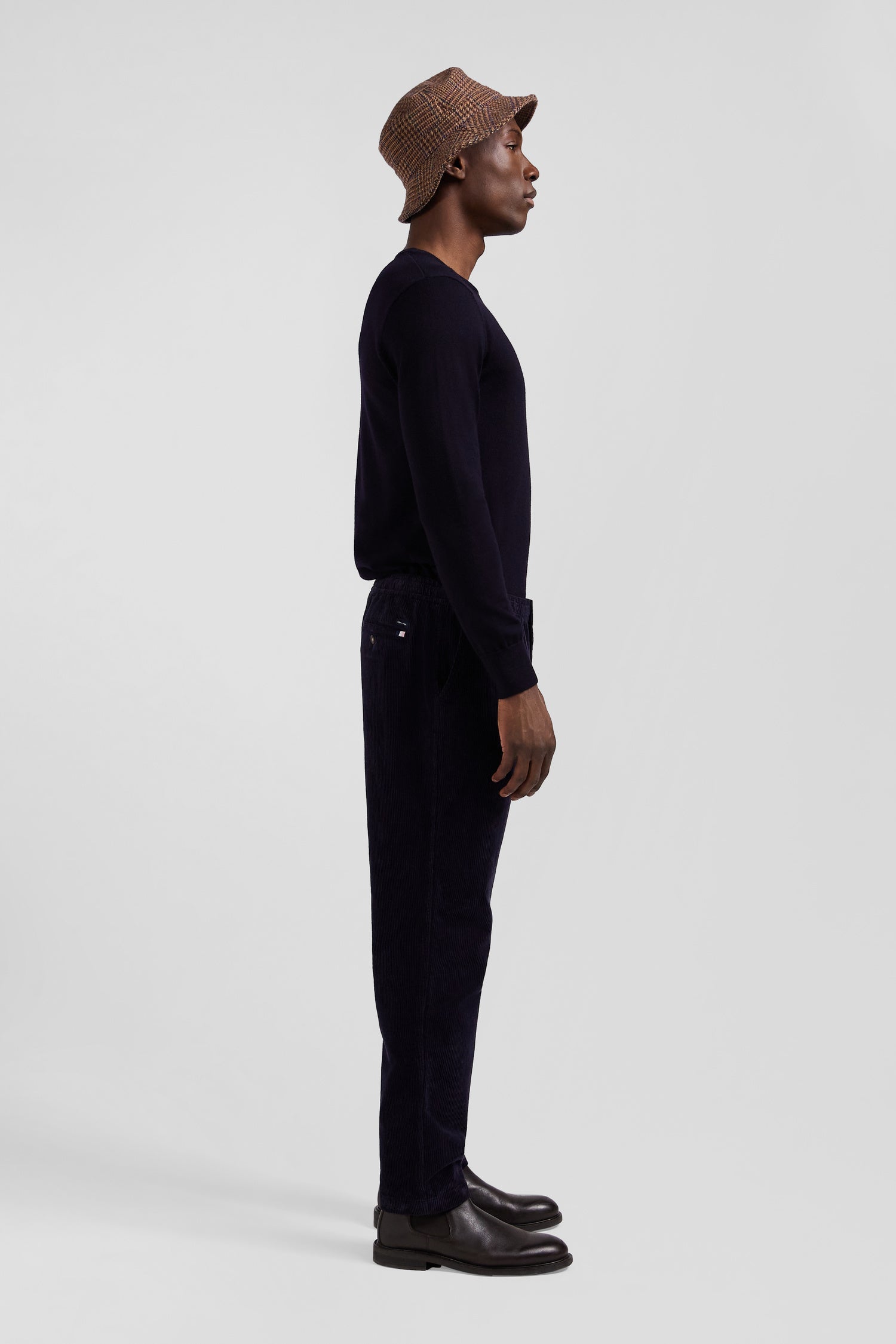 Pantalon à taille élastiquée en coton stretch bleu marine coupe Modern